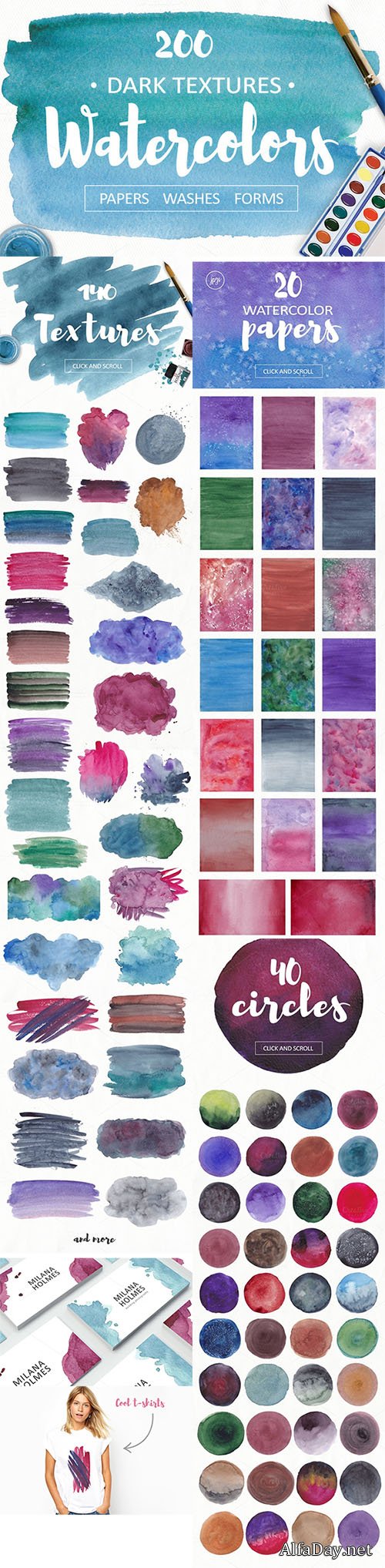 �������� ���� � �������� / Dark Watercolor Textures - Creativemarket 576530
