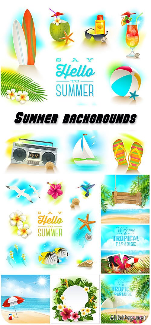 Marine elements in the vector summer backgrounds