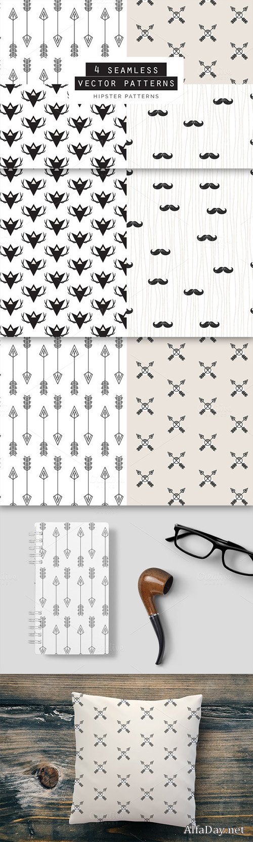 Hipster Seamless Patterns set of 4 - Creativemarket 580850