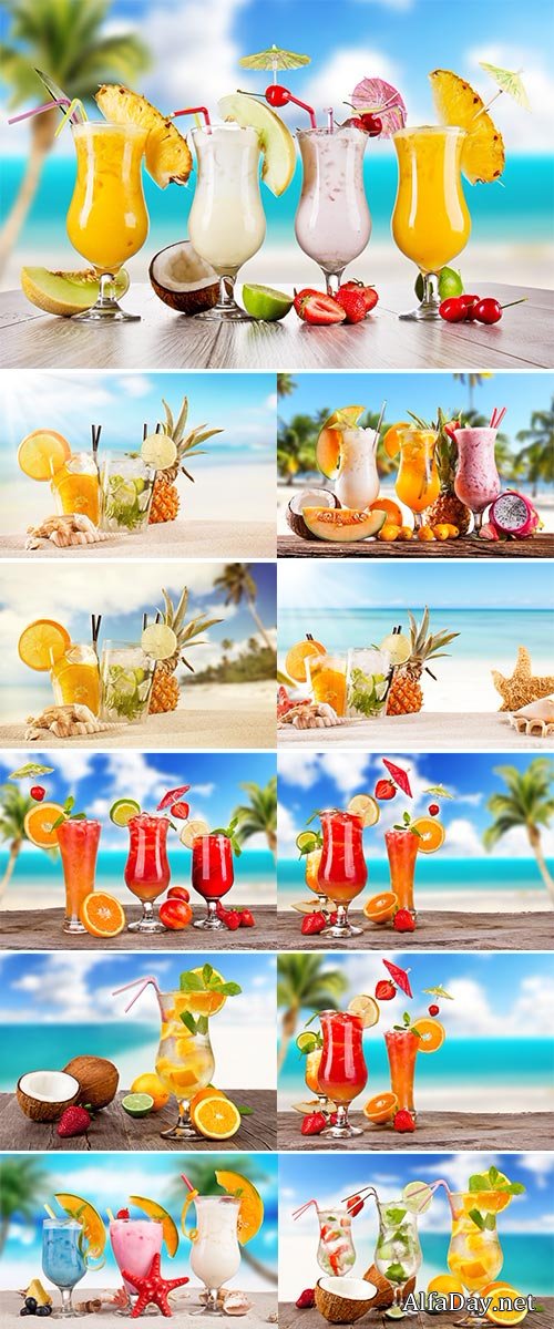 Stock Image Exotic summer drinks , blur sandy beach