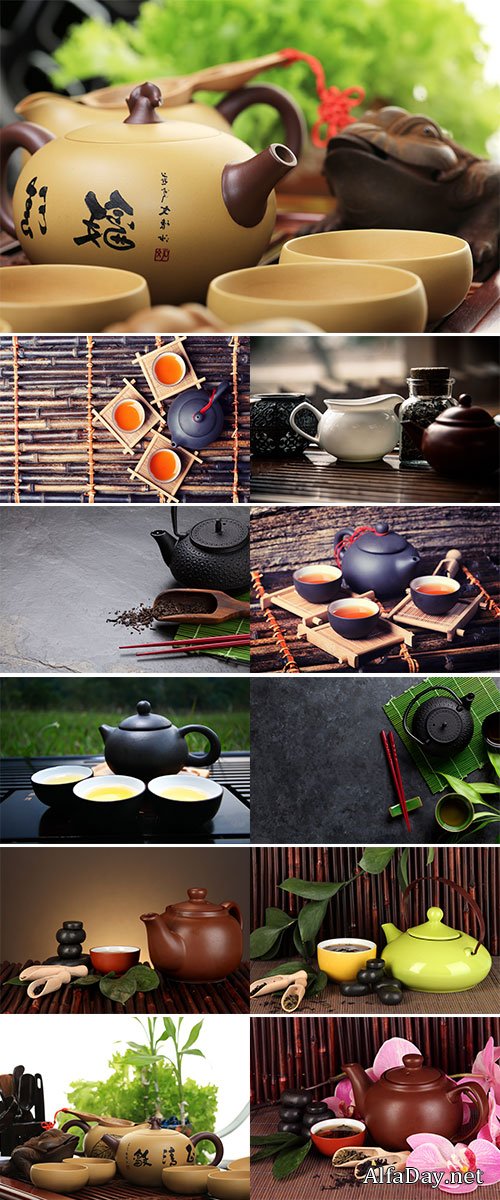 Stock Image Asian tea set on bamboo background