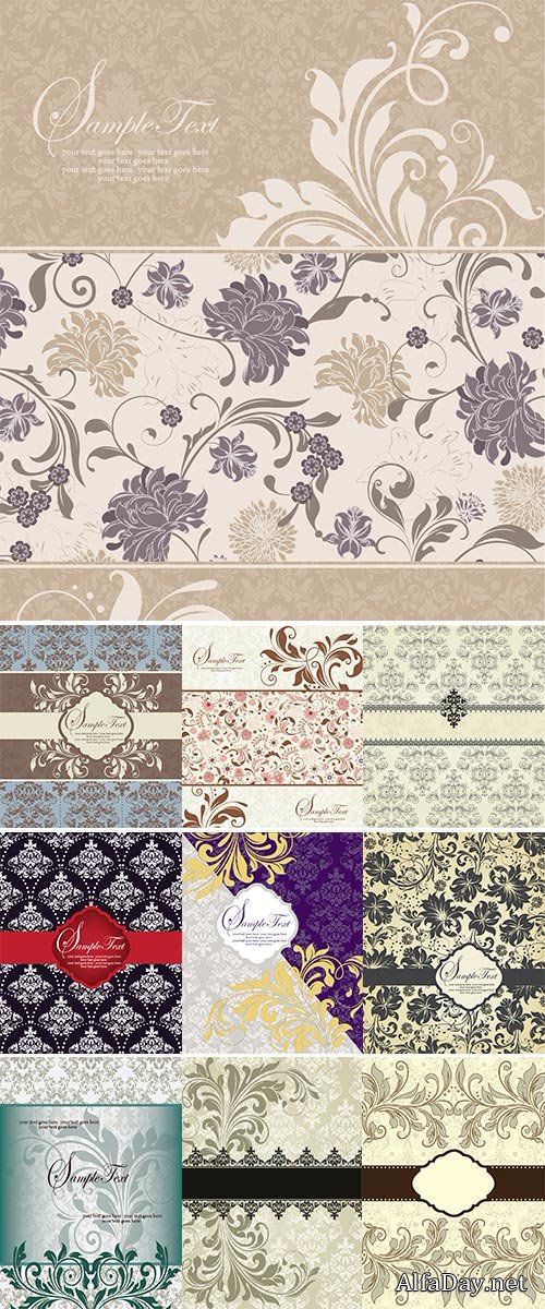 Stock Vintage invitation card with ornate elegant abstract floral design vector