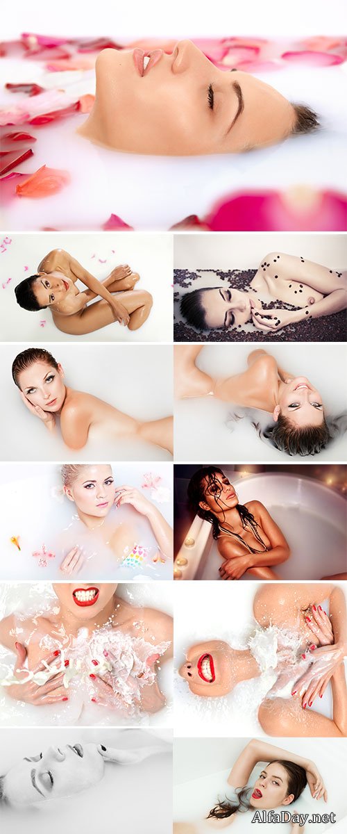 Stock Image Beauty and spa woman in milk and honey bath