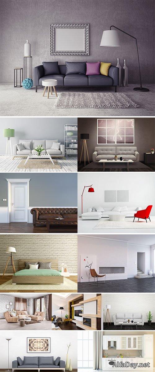Stock Image Room interior with free space on the wall for picture