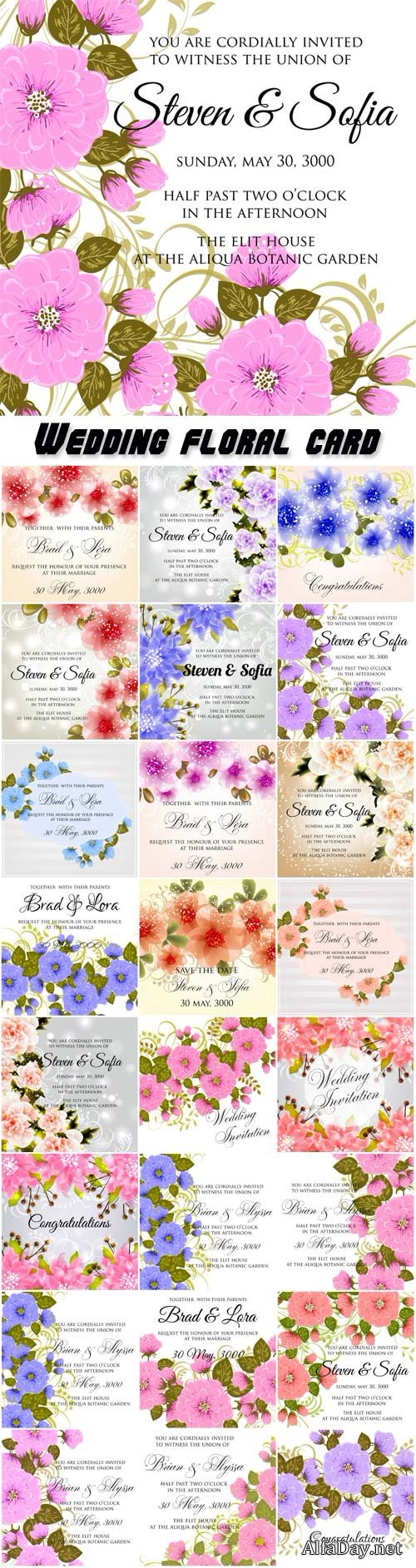 Wedding card or invitation with abstract floral background