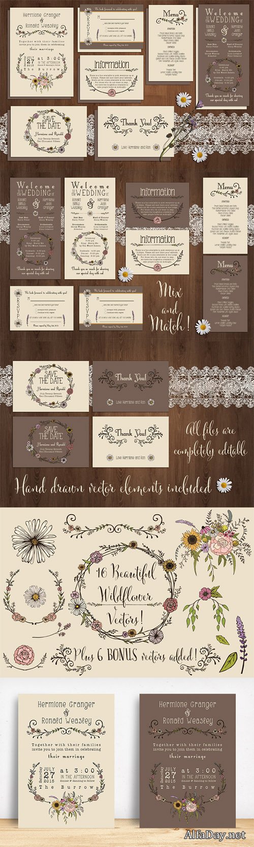 Wildflower Wedding Invitation Suite - Creativemarket 219148