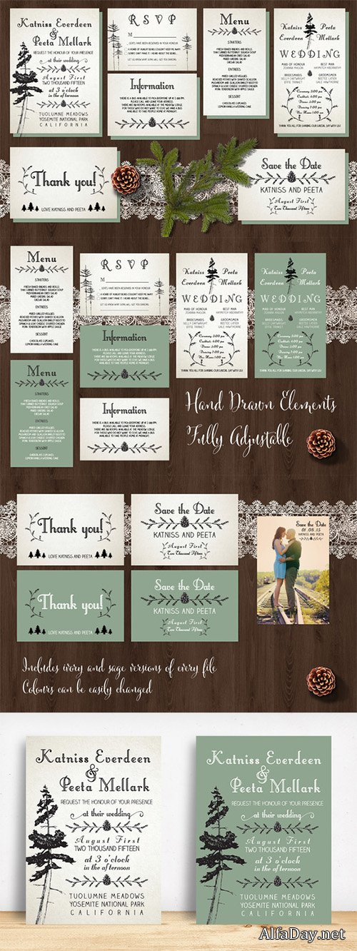 Pine Tree Wedding Invitation Suite - Creativemarket 201456
