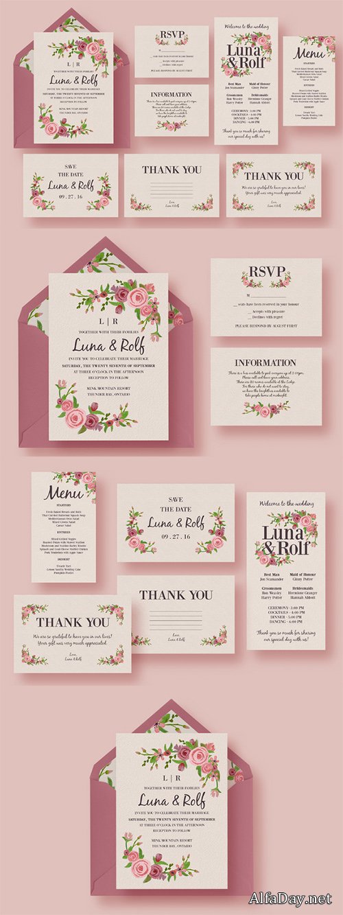 Floral Wedding Invitation Suite - Creativemarket 328708