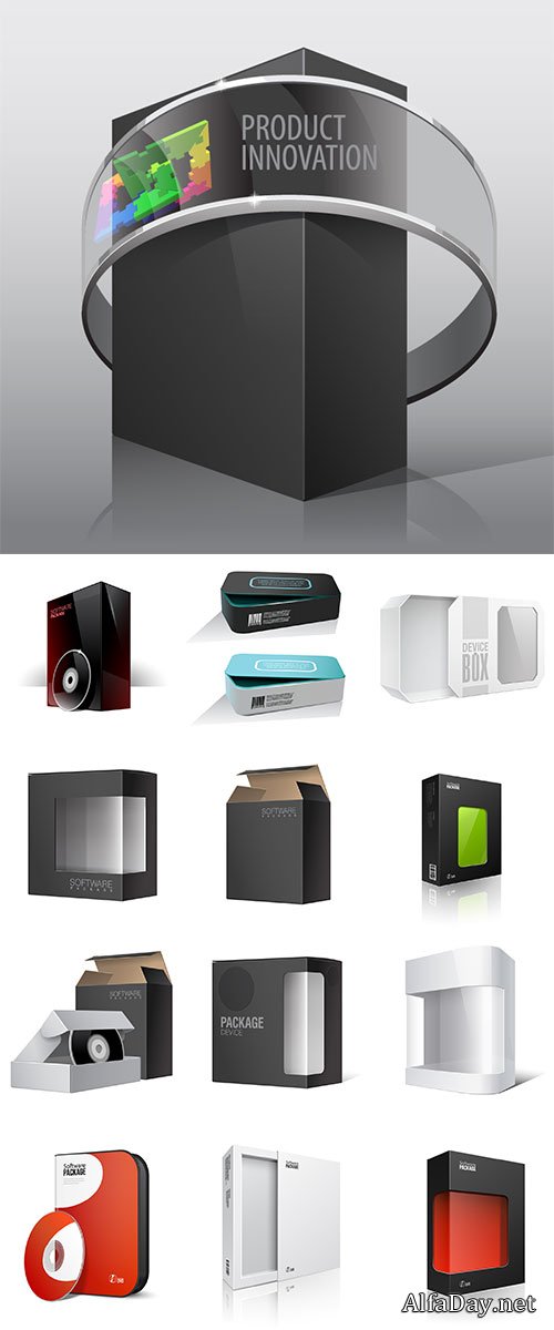 Product box mock-up with a set of useful creative design elements - Stock Vector