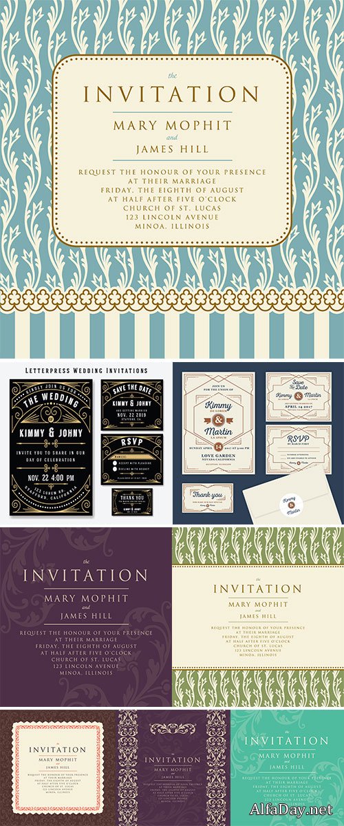Invitation with a rich background in Renaissance style - Stock vectors