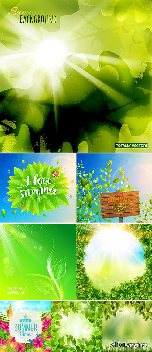 Stock Vector green leaves on sunshine background