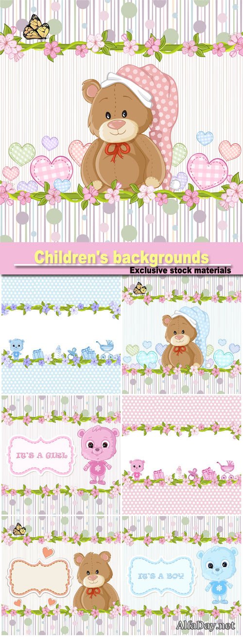 Vector card with bear cubs, children's backgrounds