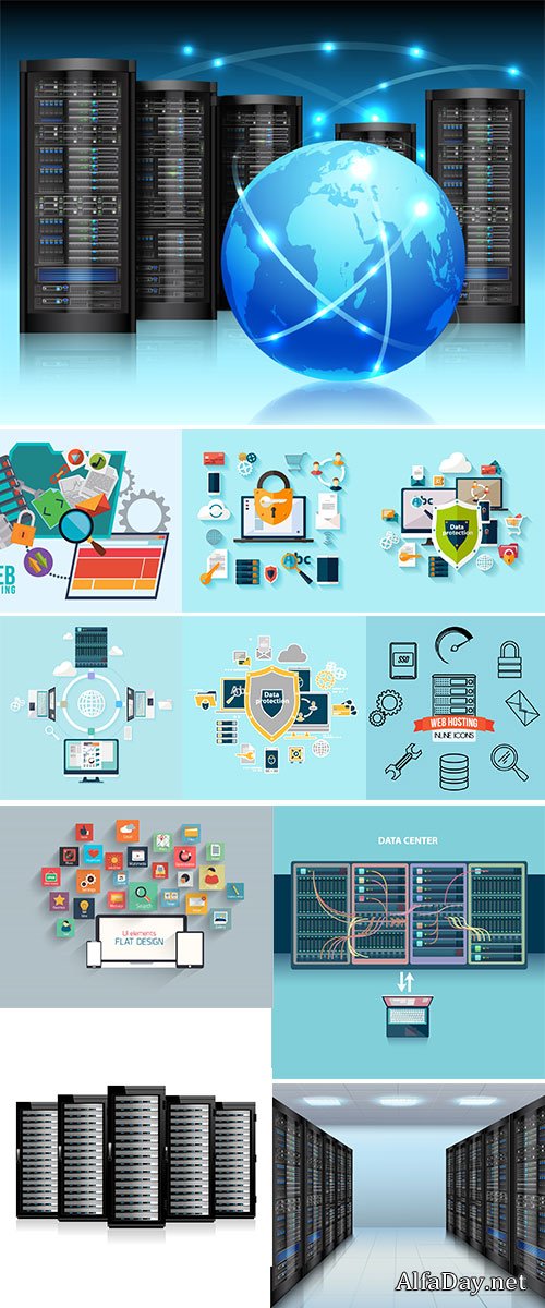 Server room, Flat design Stock vectors