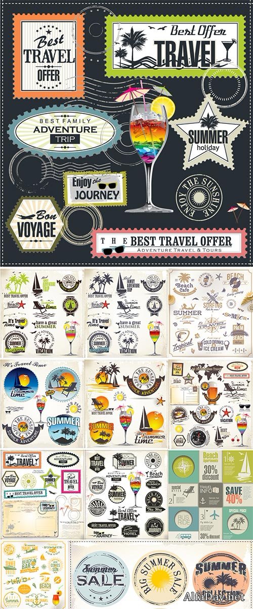 Stock vector Travel and vacation emblems and symbols