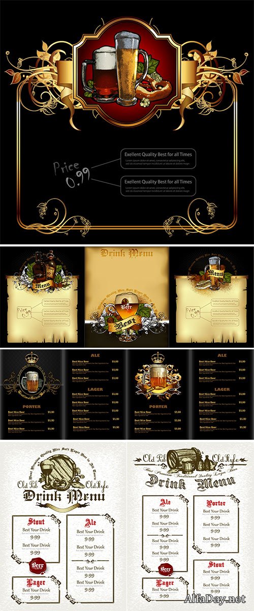 Menu in the beer pub, decorated in retro style - Stock Vector