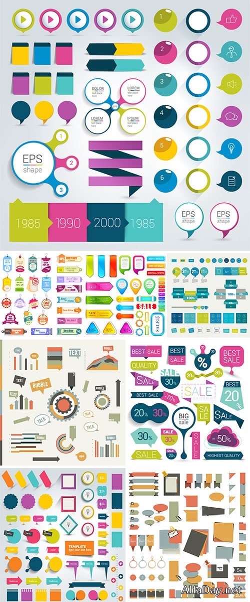 Big set of colorful sale stickers bubbles ribbons Stock vector