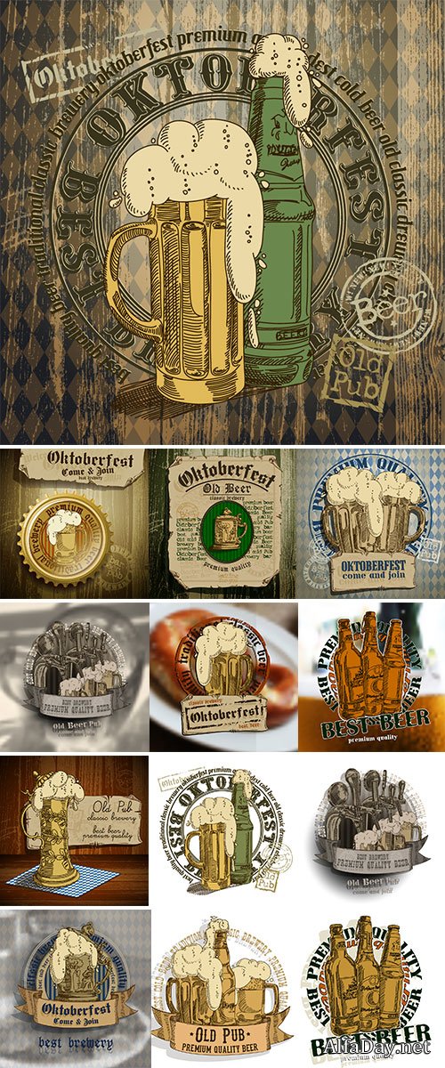 Design flyers and labels to traditional Oktoberfest beer festival - Stock Vector