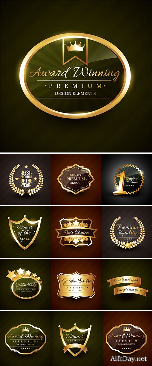 Stock label design with golden stars and ribbon vectors
