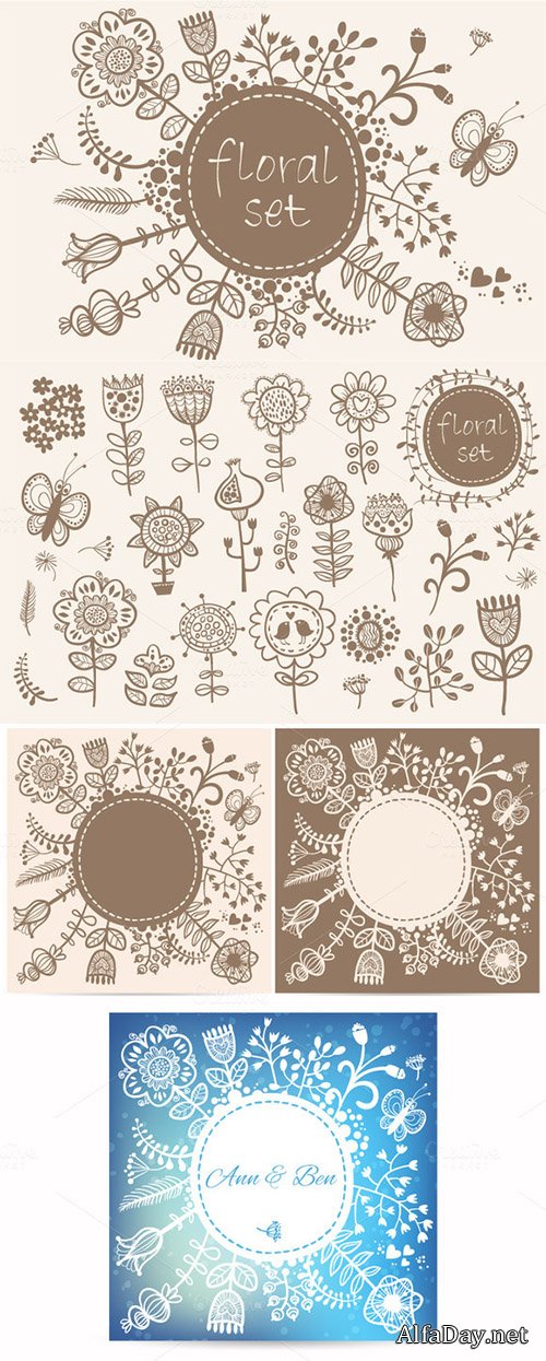 ��������� ����� - ���������� ��������� ������� / Floral vector set