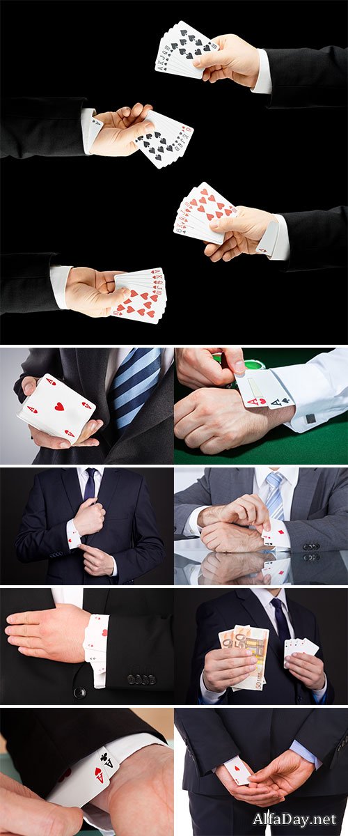 Businessman with ace card hidden under sleeve - Stock Image