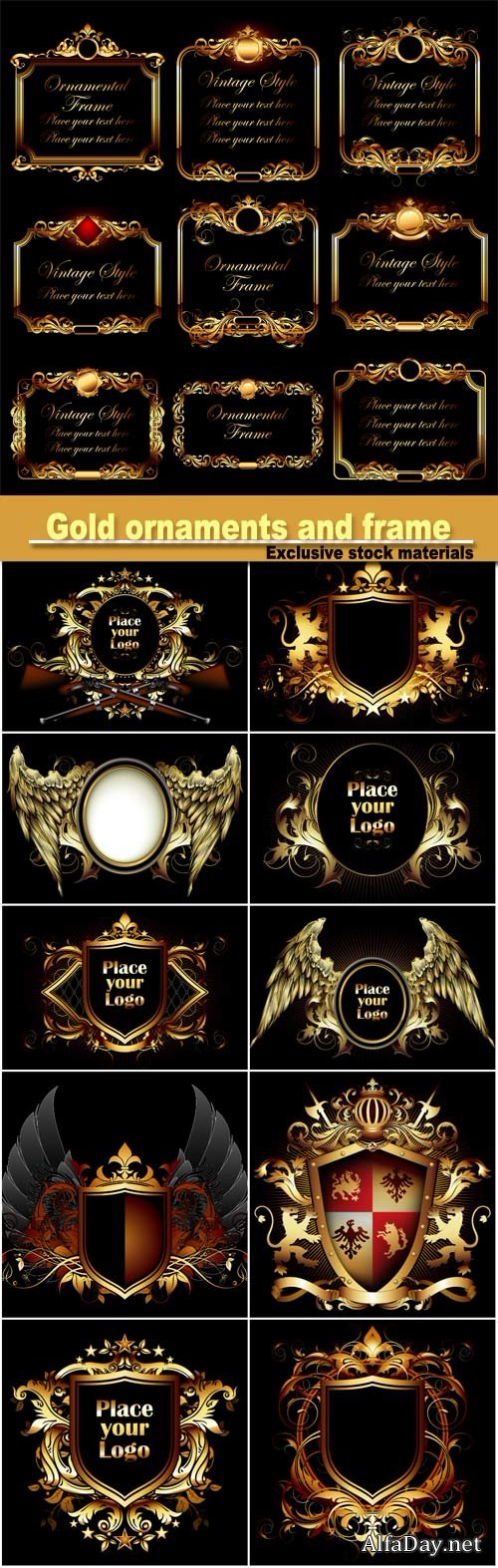 Gold ornaments and frame vector