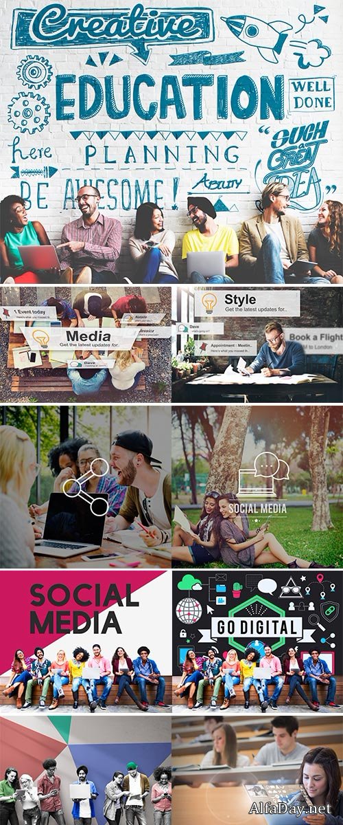 Students Learning Education Social Media Technology Stock Image