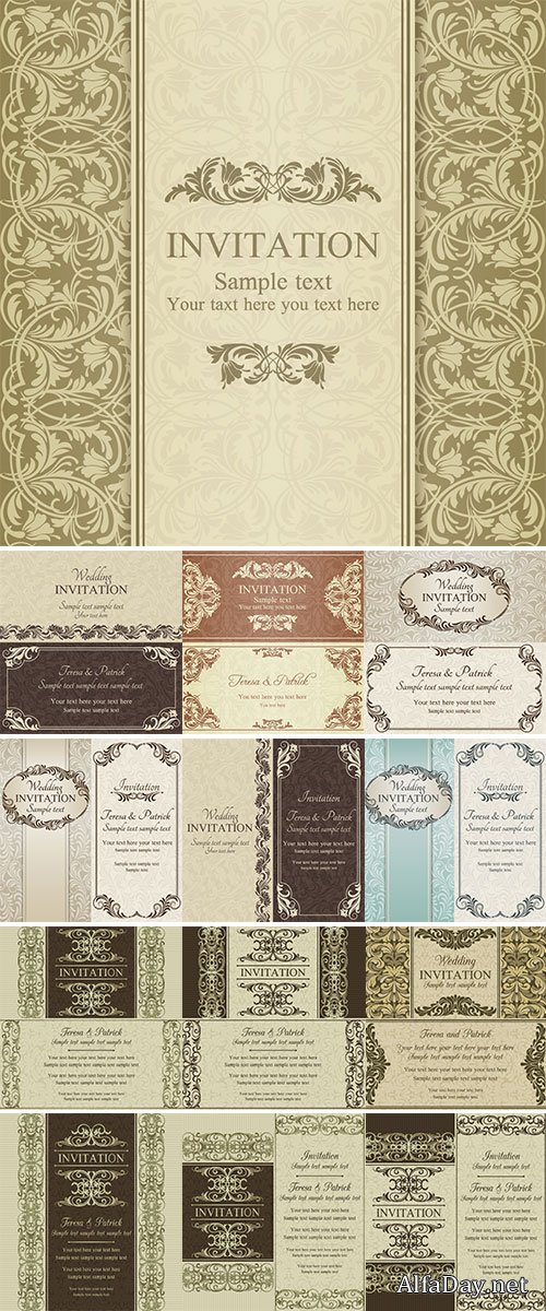 Antique baroque wedding invitation Stock vectors