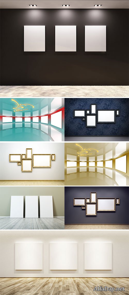 Blank frames in the gallery, 3d rendering Stock Image