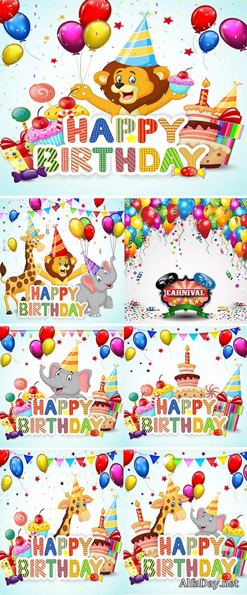 Birthday background with happy children Stock vector