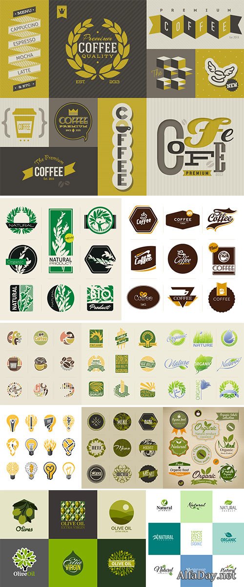 Natural organic product labels, emblems and badges Stock vector