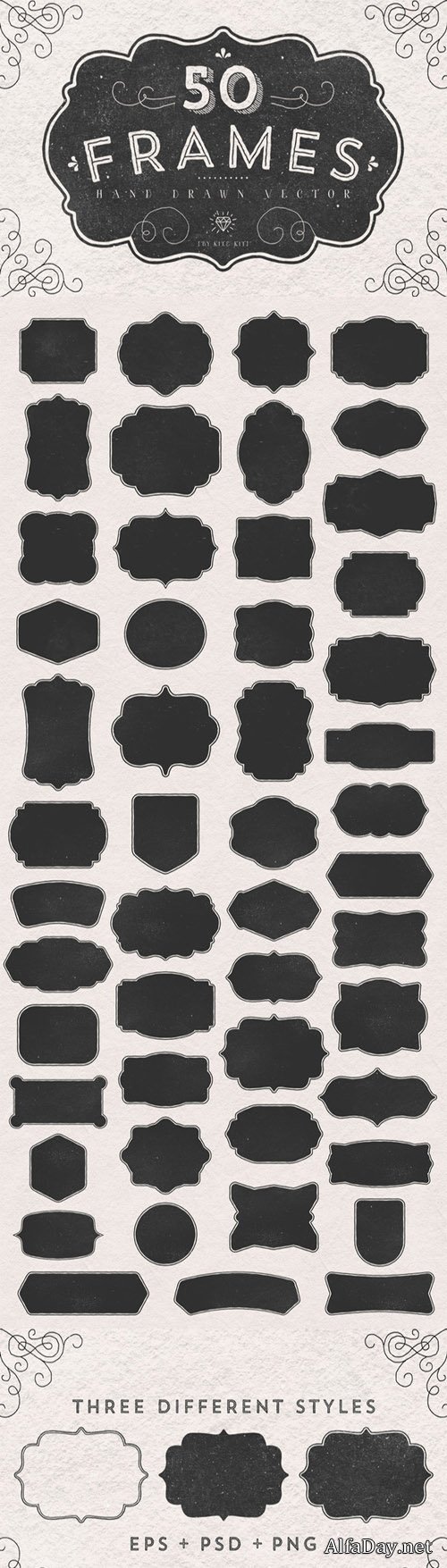 ���������� ��������� ����� � ������ / Hand drawn vector frames