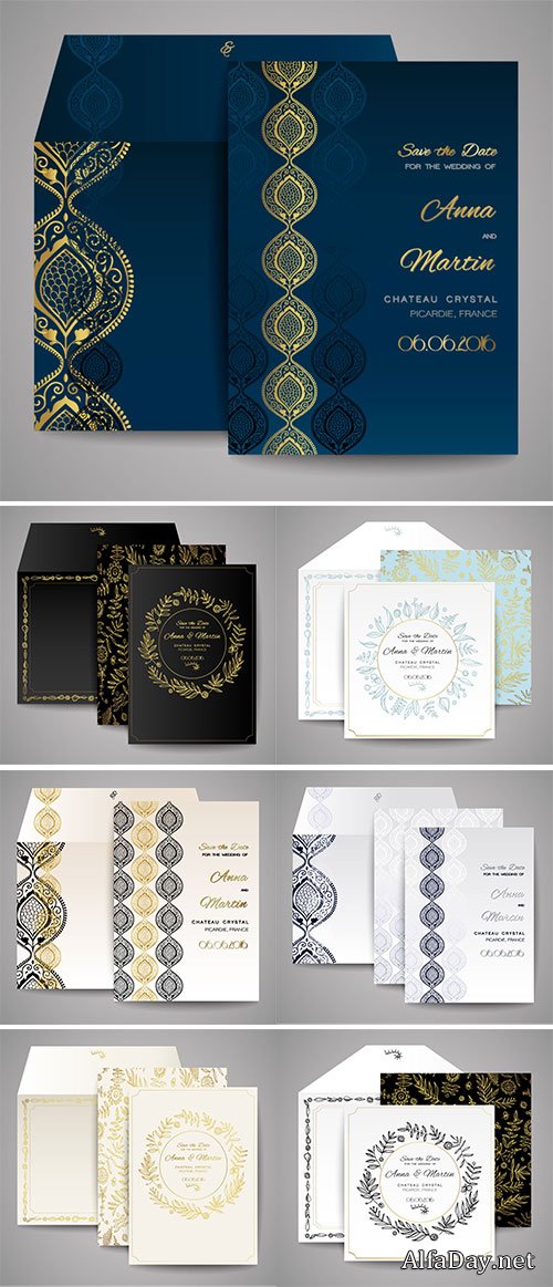 Set of wedding cards. Floral invitation, thank you card, save the date card Stock vectors