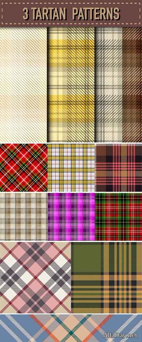 Set of three Tartan Plaid samples in vector seamless pattern Stock vector
