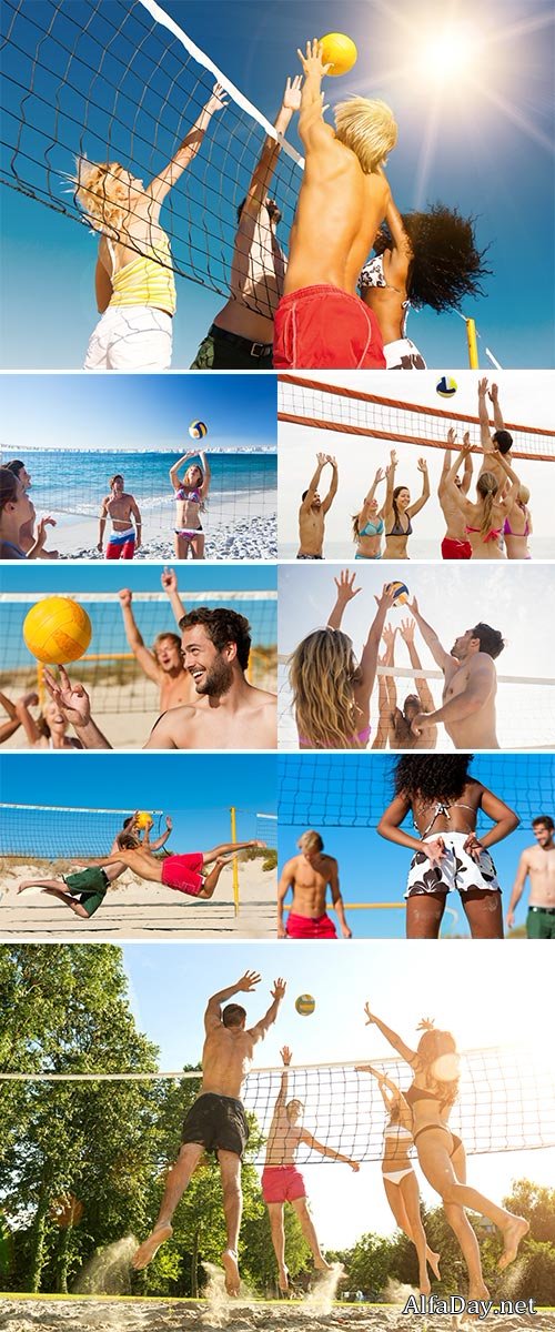  Stock Image playing beach volley near the sea