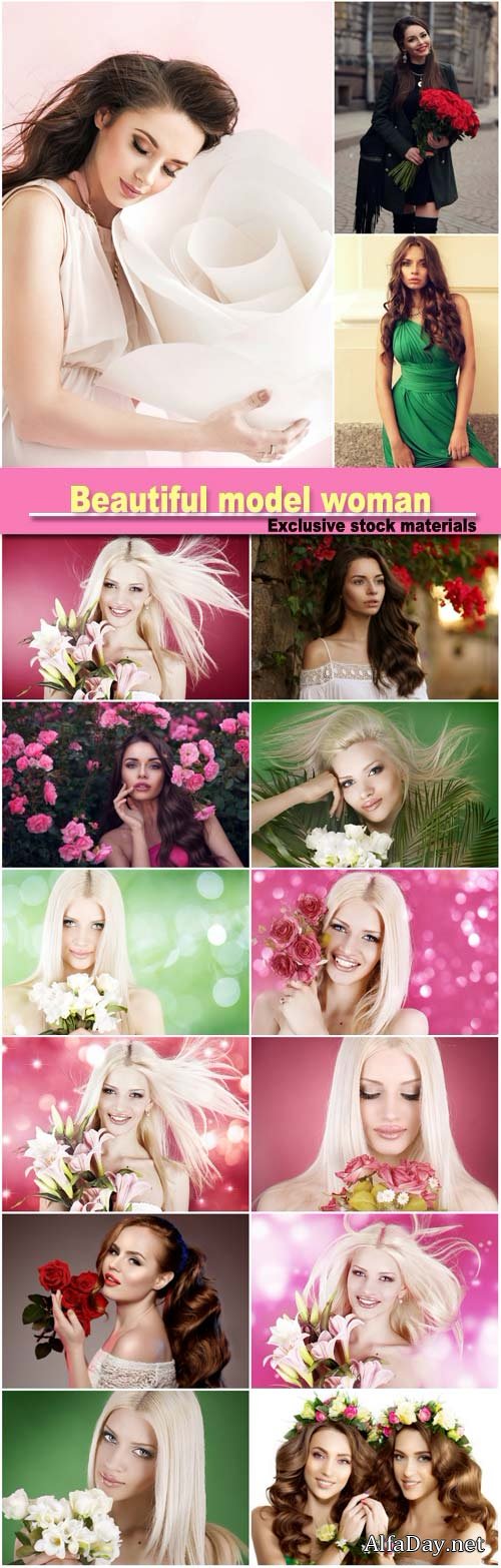 Beautiful model woman with flower in hair beauty salon makeup