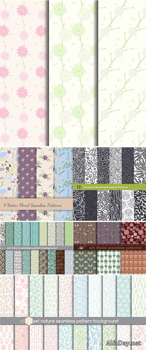  Stock Set nature seamless patterns