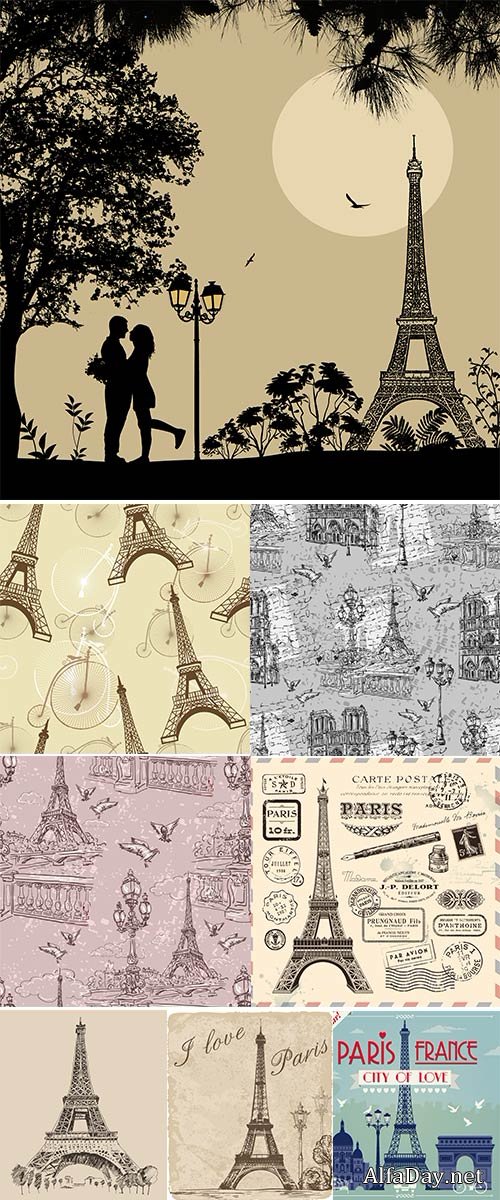 Stock Seamless texture with the image of the sights of Paris