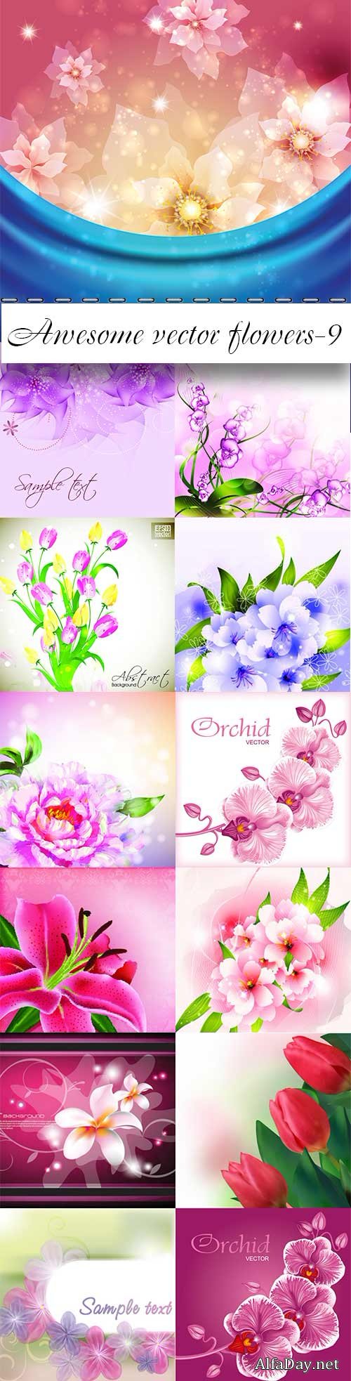 ���� � ������� � ������� / Vector flowers backgrounds