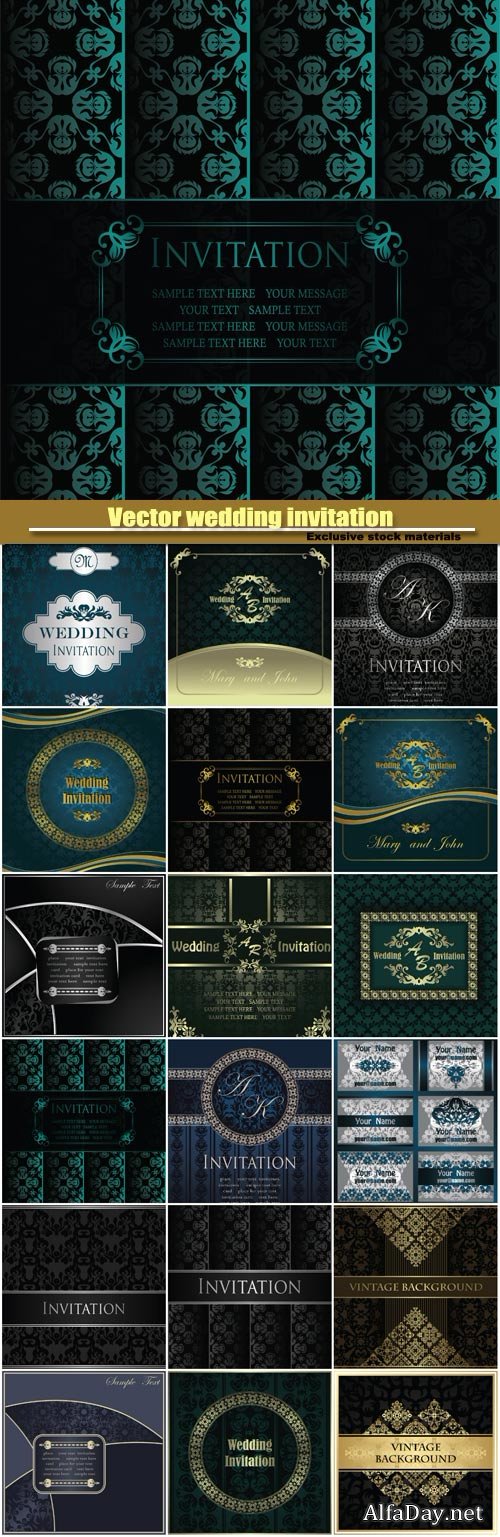 Vector wedding invitation, vintage seamless texture