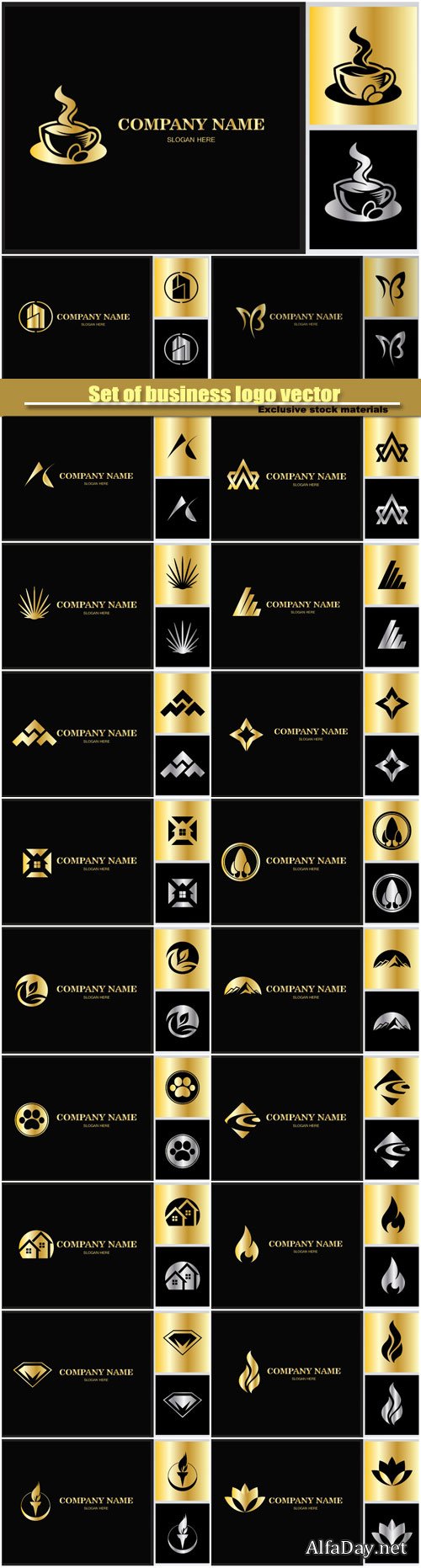 Set of golden business logo vector