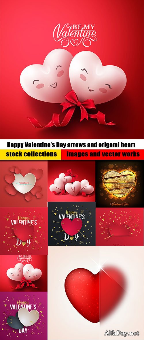 Happy Valentine�s Day arrows ang origami heart