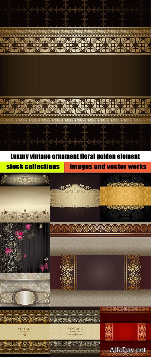 Luxury vintage ornament floral golden element