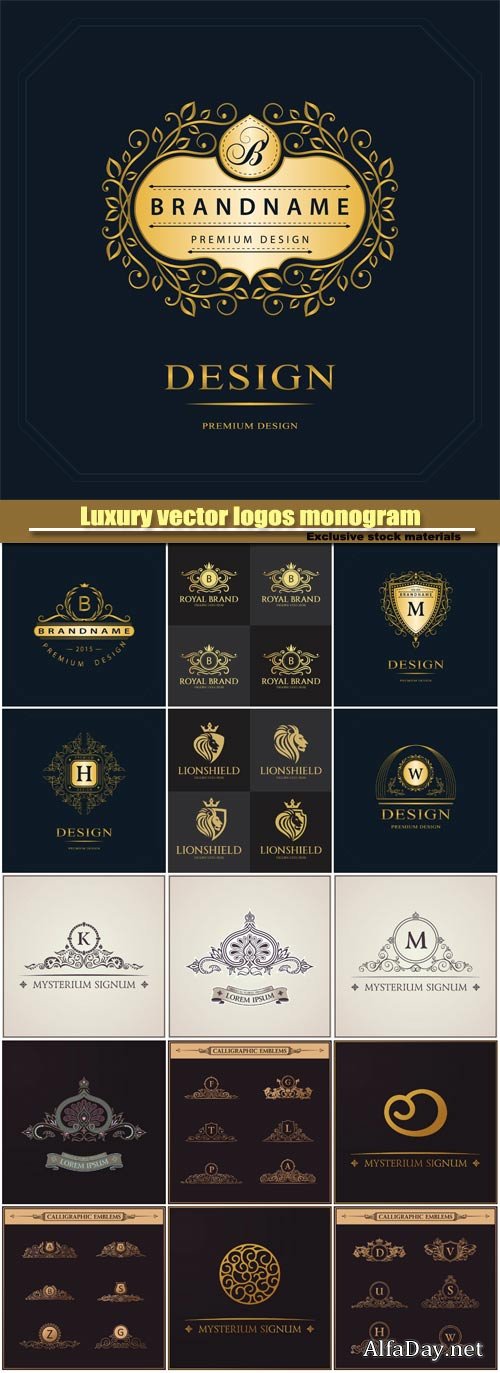 Luxury vector logos monogram, vintage royal calligraphic elements