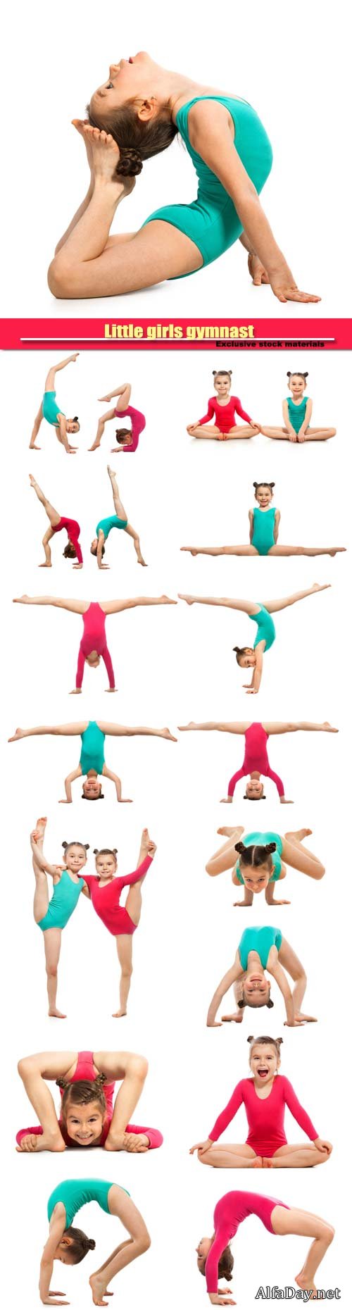 Little girls gymnast on a white background