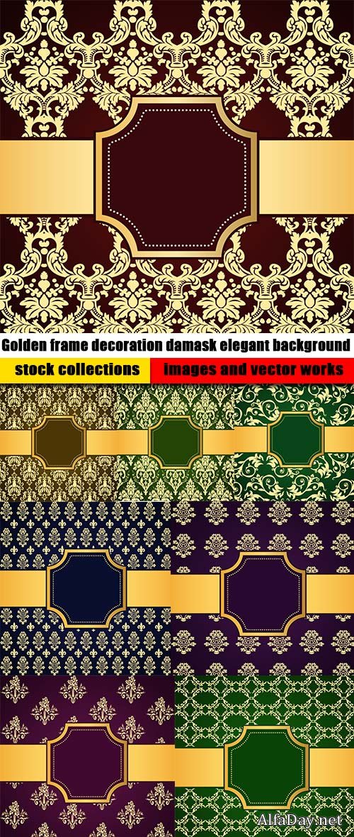 Golden frame decoration damask elegant background