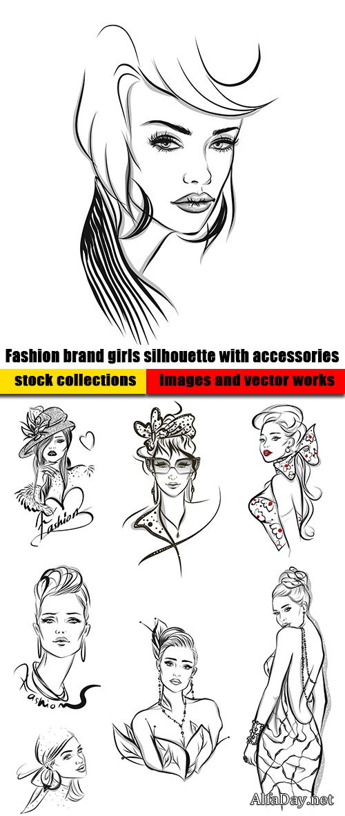 Fashion brand girls silhouette with accessories