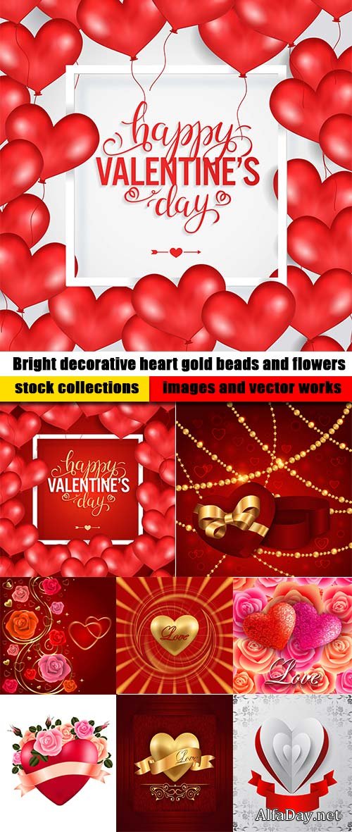Bright decorative heart gold beads and flowers