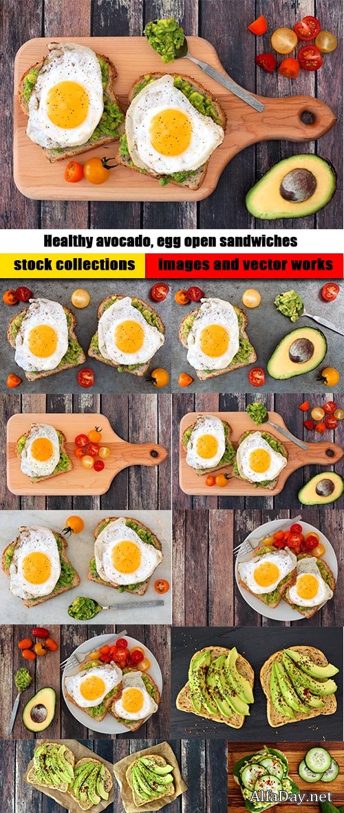 Healthy avocado, egg open sandwiches on a plate
