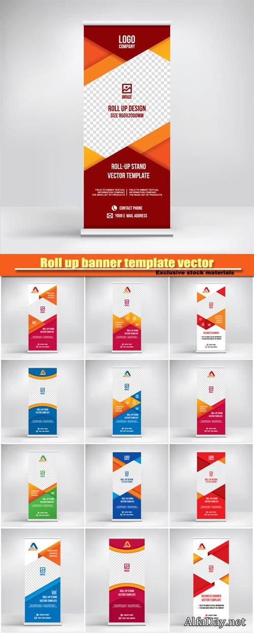 Roll up banner vector template, flyer poster