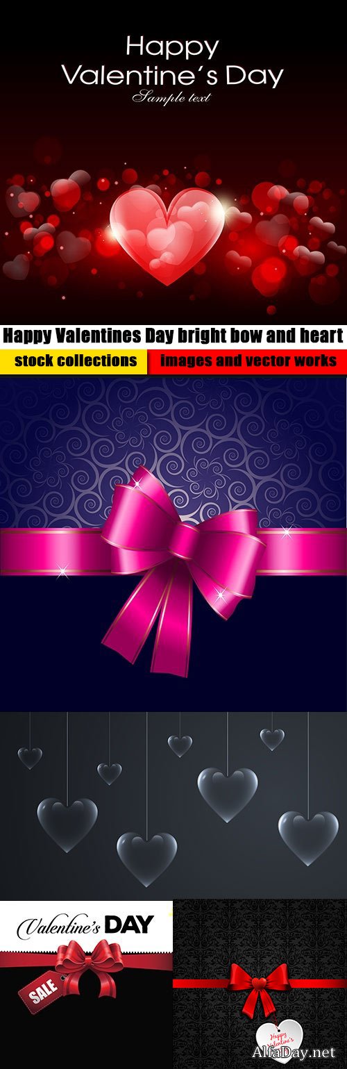 Happy Valentines Day bright bow and heart